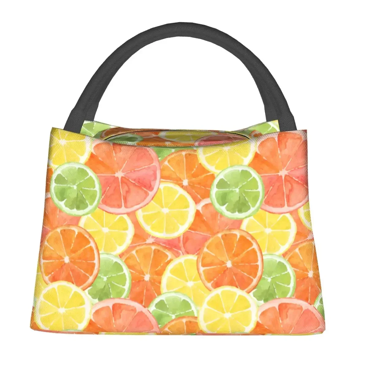 Watercolor Orange Lemon Grapefruit Lunch Bag Portable Insulated Oxford Cooler Thermal Picnic Travel Lunch Box