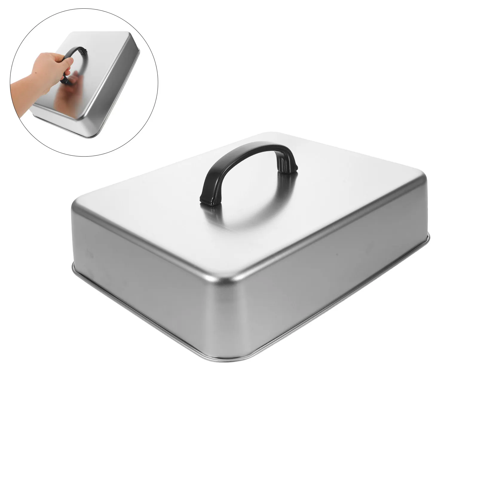 

2Pcs Stainless Steel Grill Oil Proof Cover Rectangular Cheese Melting Dome Basting Lid Griddle Bbq Flat Top Teppanyaki