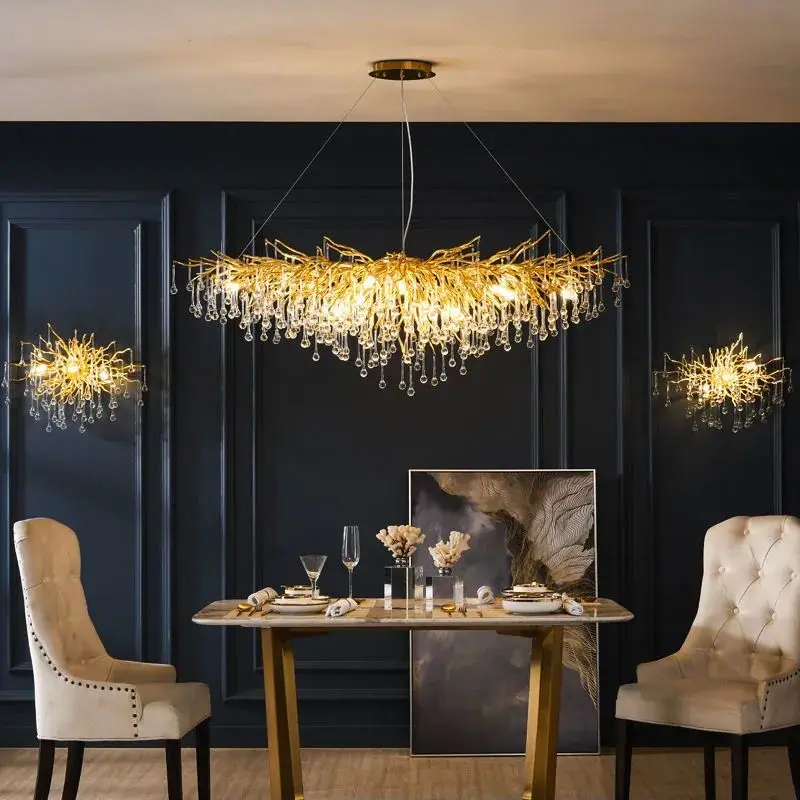 Modern Luxury big ceiling chandelier crystal golden Water Drop tree branch chandelier For Living Room Hotel Villa hall light