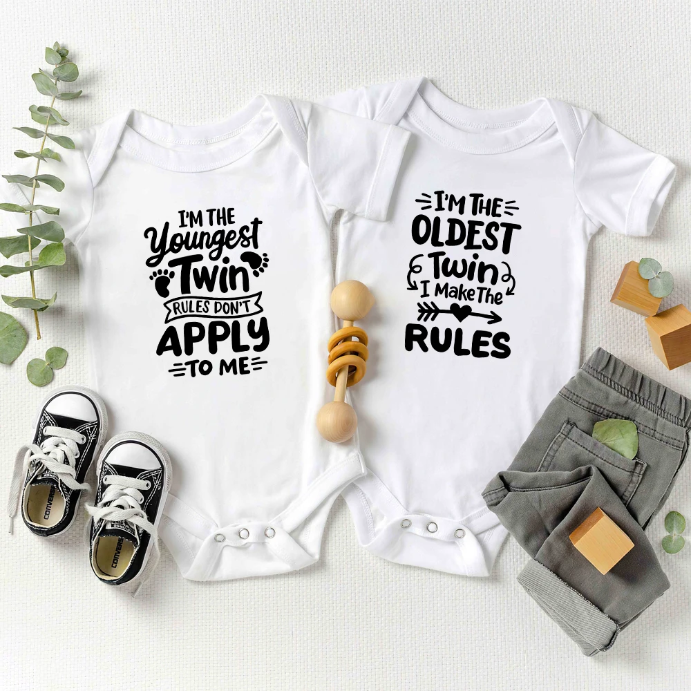 Fun Cute Twin Newborn Clothes Aesthetic Print Baby Boys and Girls Onesies High Quality Cotton Creative Popular Infant Bodysuits