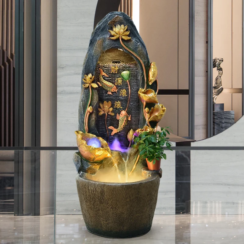 Chinese-style round resin water feature fountain, indoor and outdoor wealth generator, office floor, garden decoration