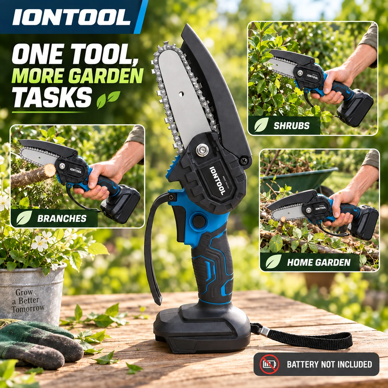 IONTOOL 4 Inch Mini Cordless Chainsaw Compact Electric Pruning Saw for Branch Cutting Garden Maintenance and Home DIY Bare Tool