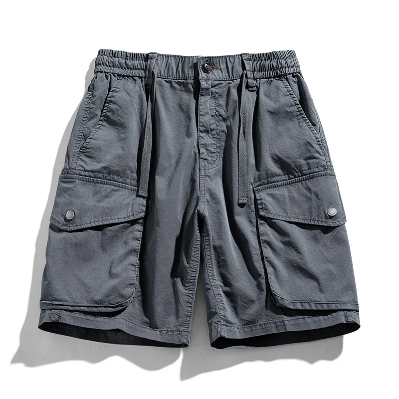 2023 Summer Men Cargo Multi Pocket Shorts Mens Casual Solid Cotton Shorts Elastic Waist Spring Jogger Shorts Male Dropshipping