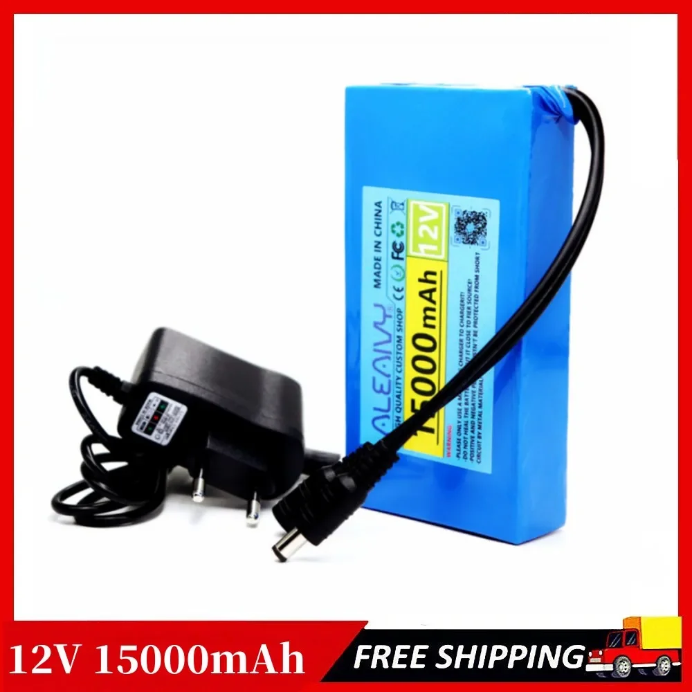 100% New Portable 12v 15000mAh Lithium-ion Battery Pack DC 12.6V 20Ah Battery with EU Plug+12.6V1A Charger+DC Bus Head Wire