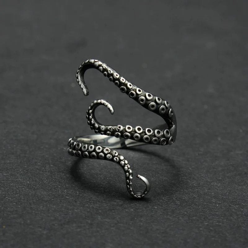 Vintage Titanium Steel Open Joint Ring Octopus Ring Domineering Personality Men Adjustable Ring Finger Ring tentacle Ring