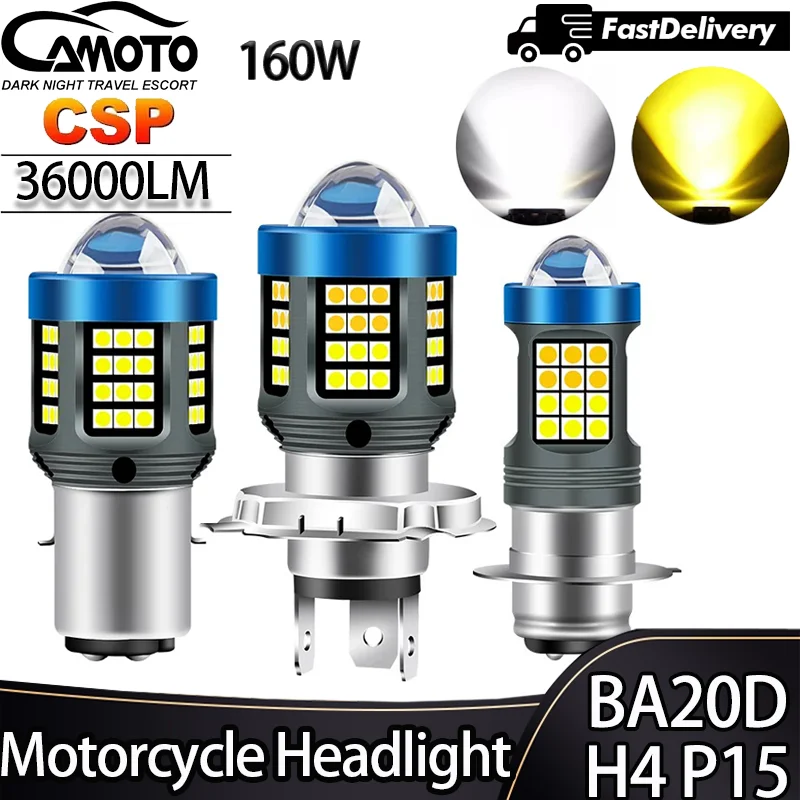 

CAMOTO 1PC H4 BA20D H6 P15 Motorcycle LED Headlight CSP Dual Color Hi Lo Beam Lens Fog Lamp for Motobike Scooter Running Lights