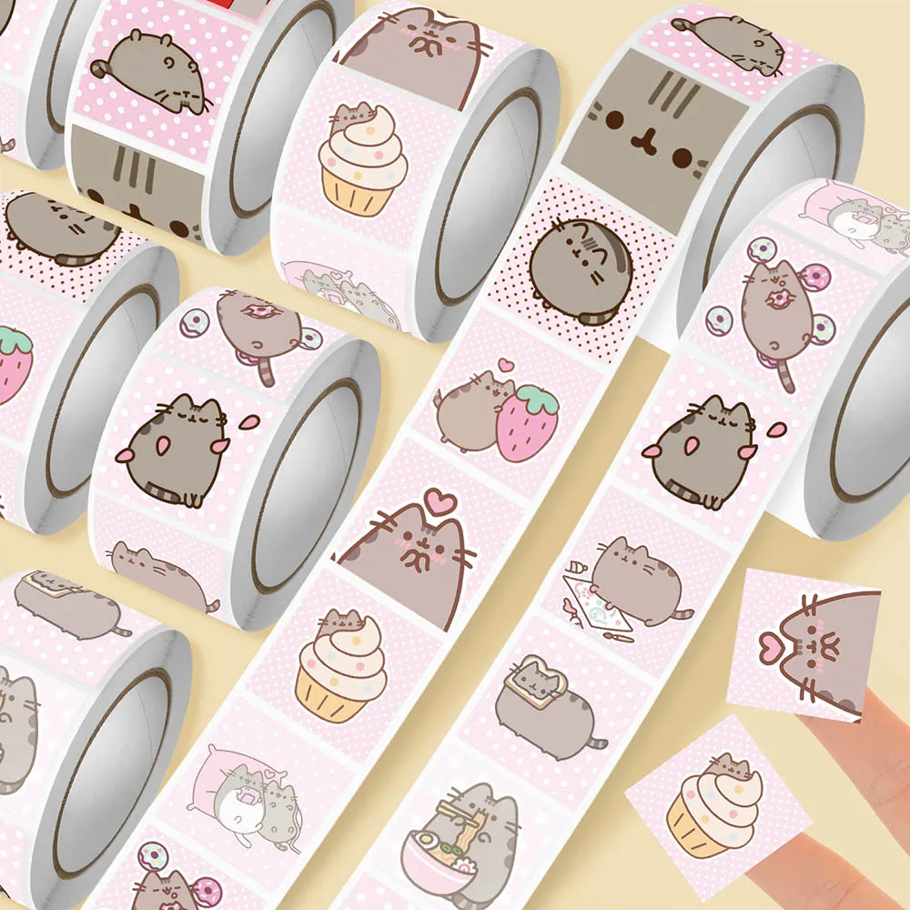 500PCS Pusheen Style Cartoon Cat Roll Stickers Waterproof Graffiti Scrapbooking Notebook Phone Cute Decoration Decals Toys