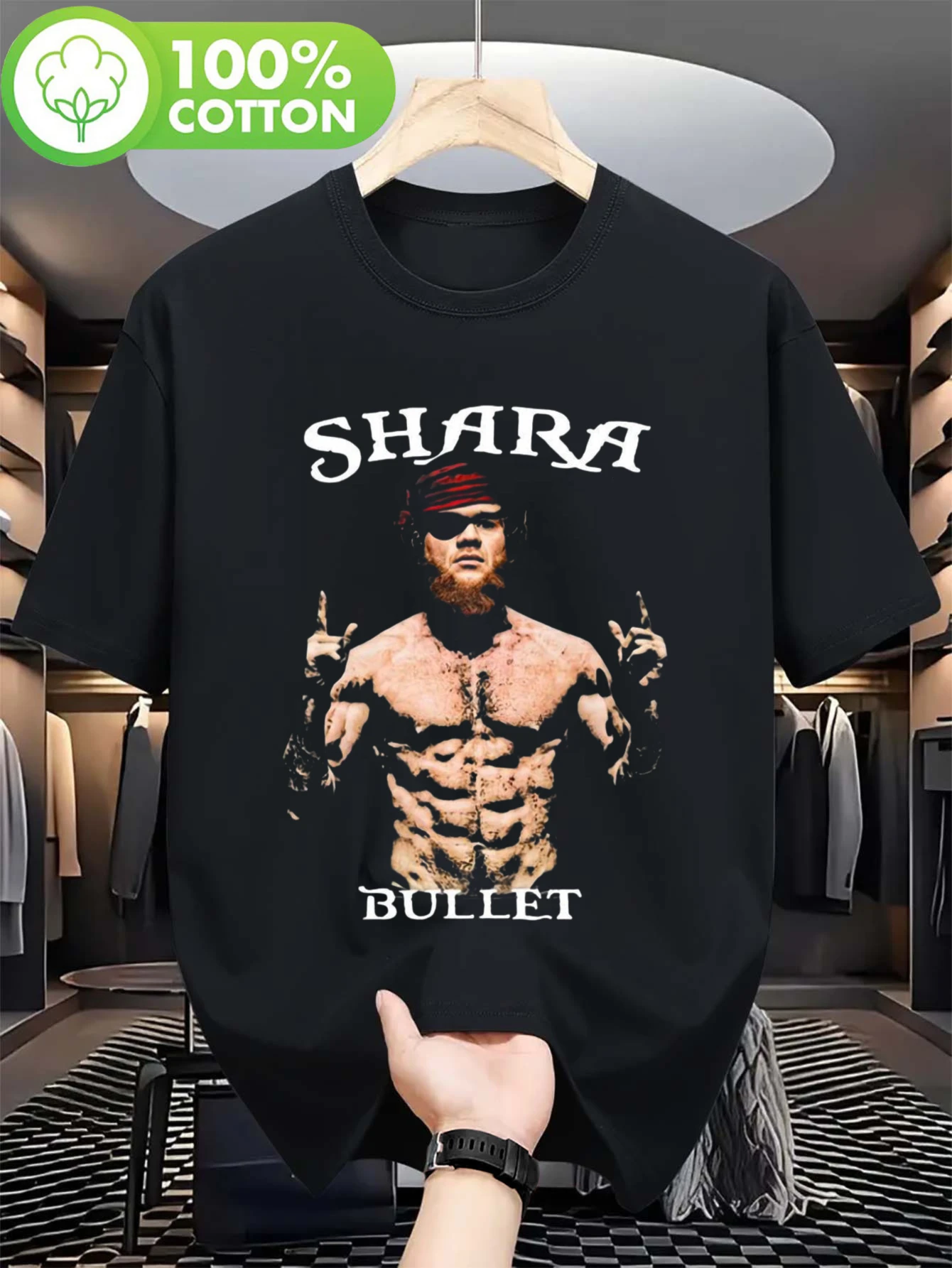 SHARA MAGOMEDOV Bullet & Muscle Print T-Shirt - Black Streetwear Gym Tee with, Soft Breathable Fabric, Regular Fit Short Sleeve Shirt Suitable for Casual Wear, Training, Outdoor Activities, Machine Washable