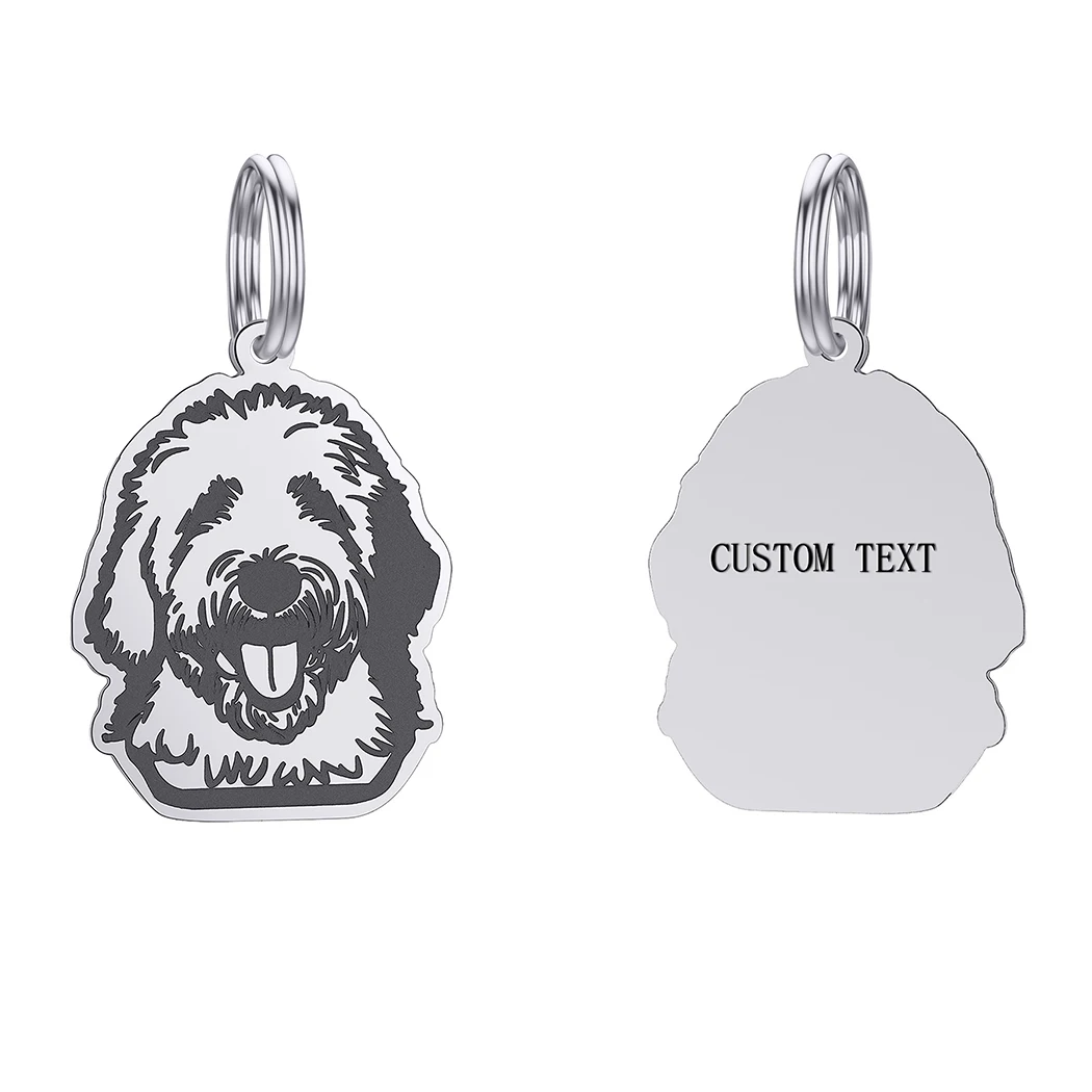 Stainless Steel Old English Sheepdog ID Tag Name Phone Collar Custom Engraved Keychains