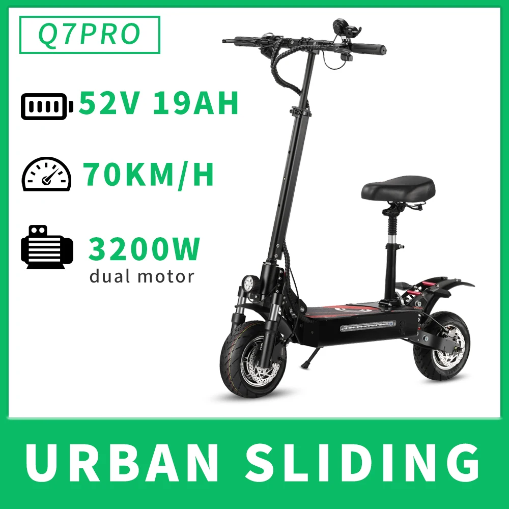 10'' Silent Tires Folding Commuter Electric Scooter 52V19AH High-Speed Off-Road E-Scooter Max 40Miles Electric Scooter For Adult