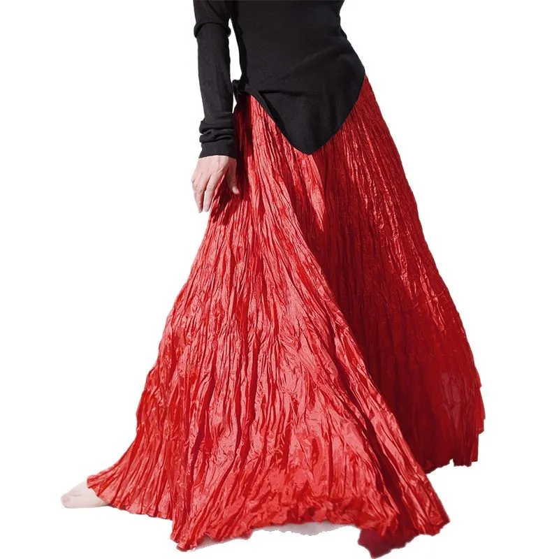 High Quality Women Spring Long Skirts Wide Hem Pleated Design High Waist A-Line Dance Maxi Skirts Faldas Femme Streetwear