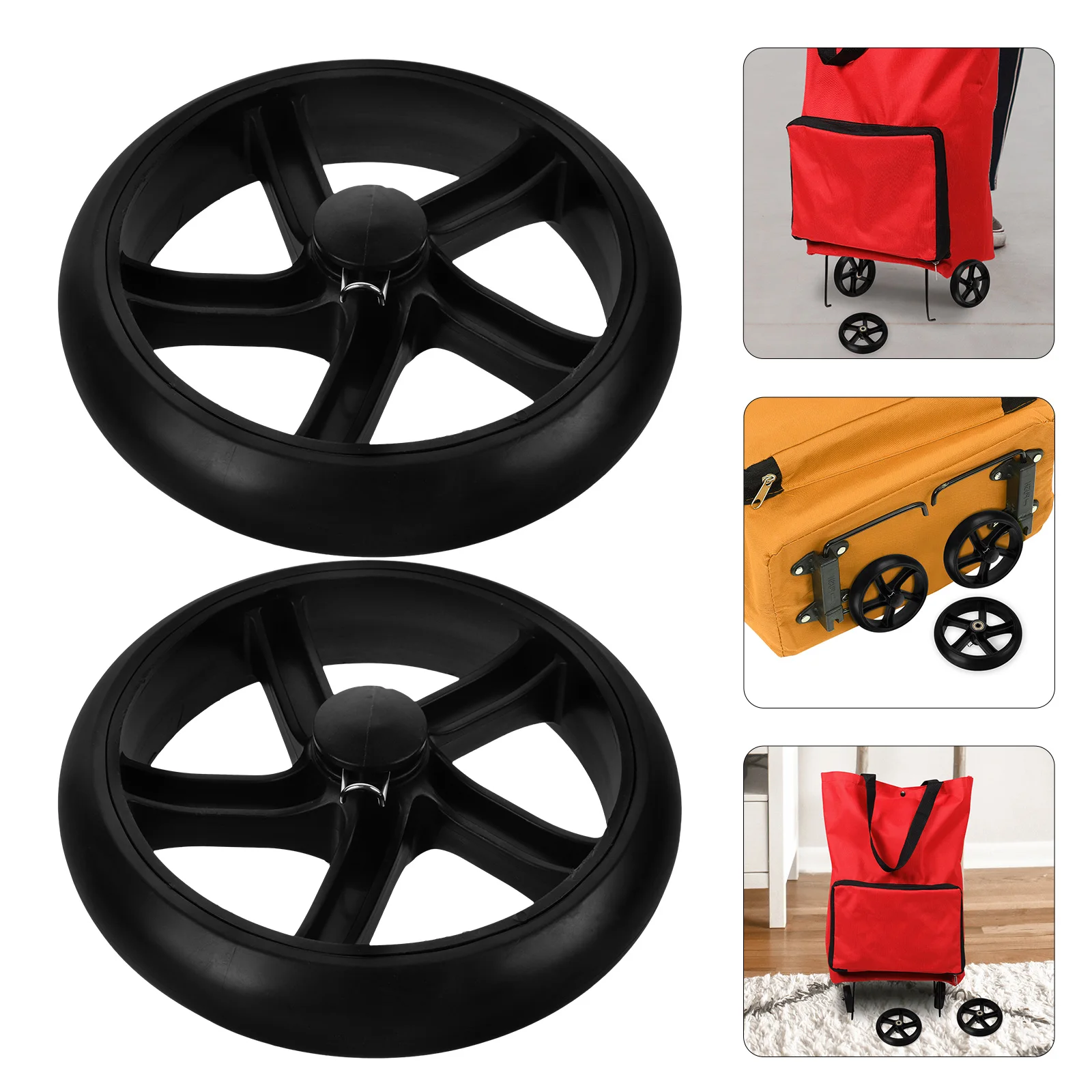 

2pcs Black Clip PU Bearings Shopping Cart Wheels Foldable Trolley Heavy Duty Rolling Wheelbarrow Grocery Stairs Climbing