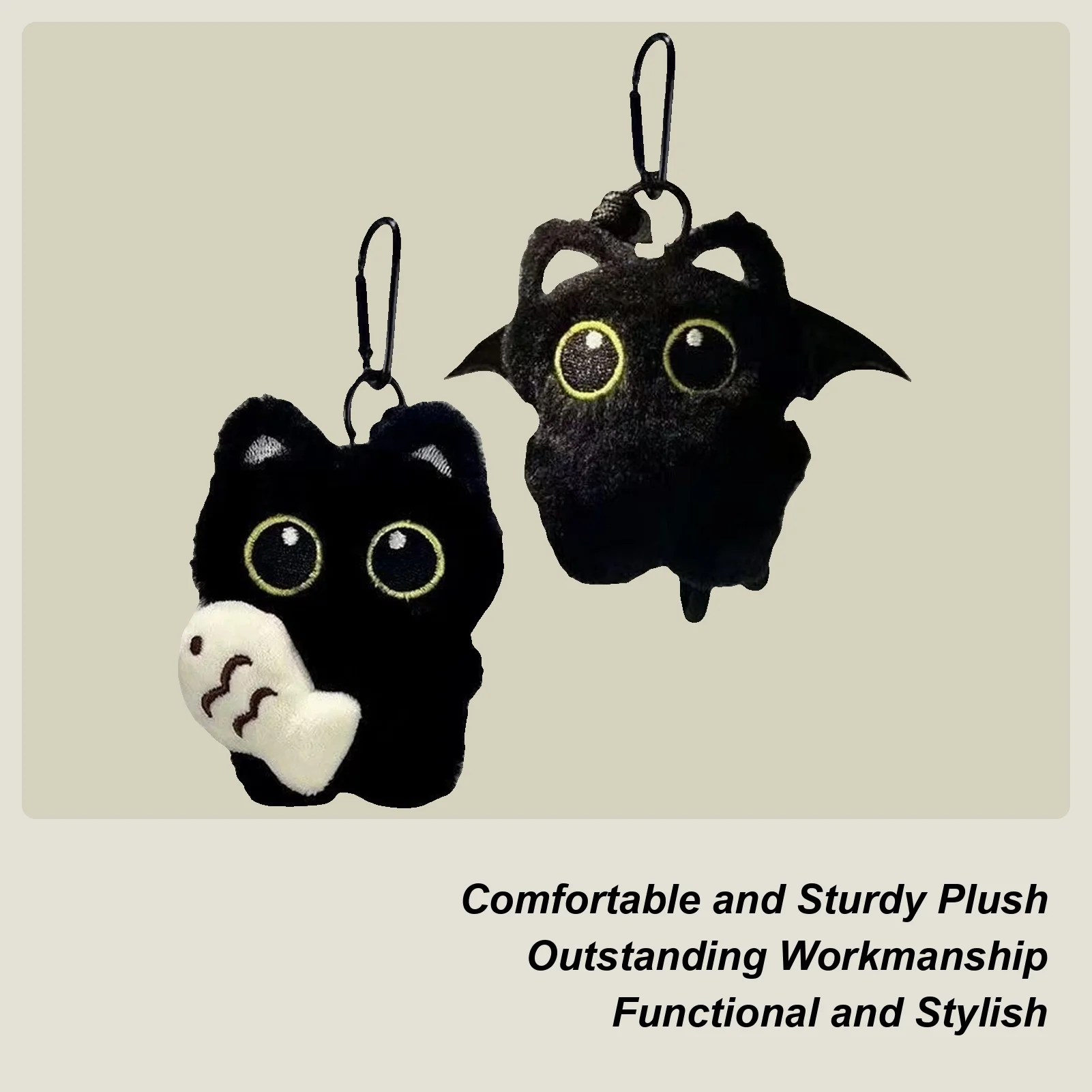 Black Cat Plush Keychain Soft Bag Charm Pendant for Keys, Wallets, Tote Bags & Car, Halloween Christmas Birthday Valentine Gift