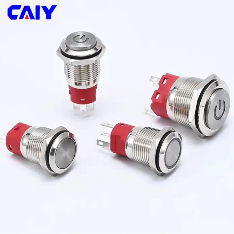 12mm 16mm 19mm 22mm LED Metal Button Switch Light Waterproof Button Automatic Reset Self Locking Power Symbol Button with