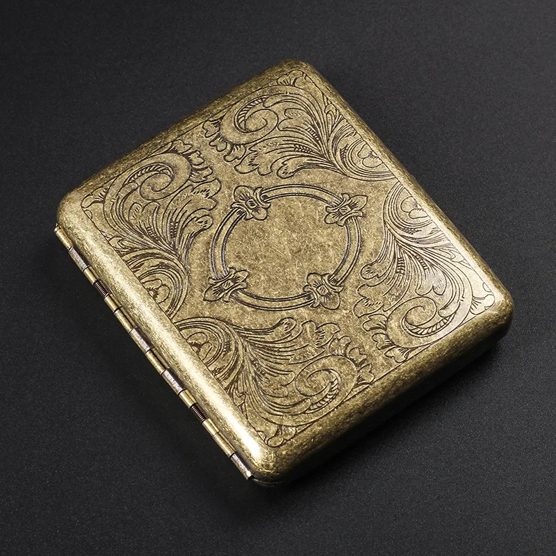 Vintage Bronze Cigarette Case 20 Capacity Portable Thickened Stainless Steel Metal Cigarette Box Smoking Accessories