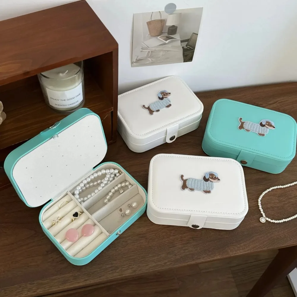 

Органайзер для хранения безделушек из искусственной кожи, мультяшный колбаса, щенок, милый чехол для хранения ювелирных изделий для собак, пылезащитный сплошной цвет