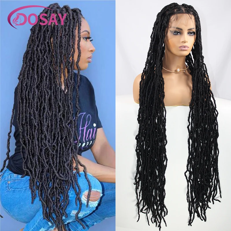 40 "Lunga Dreadlock Parrucca Sintetica Intrecciata Parrucche Per Le Donne Nere Full Lace Wave Locs Trecce Parrucca Dei Capelli Dreadlocks Box Treccia Parrucca Nera