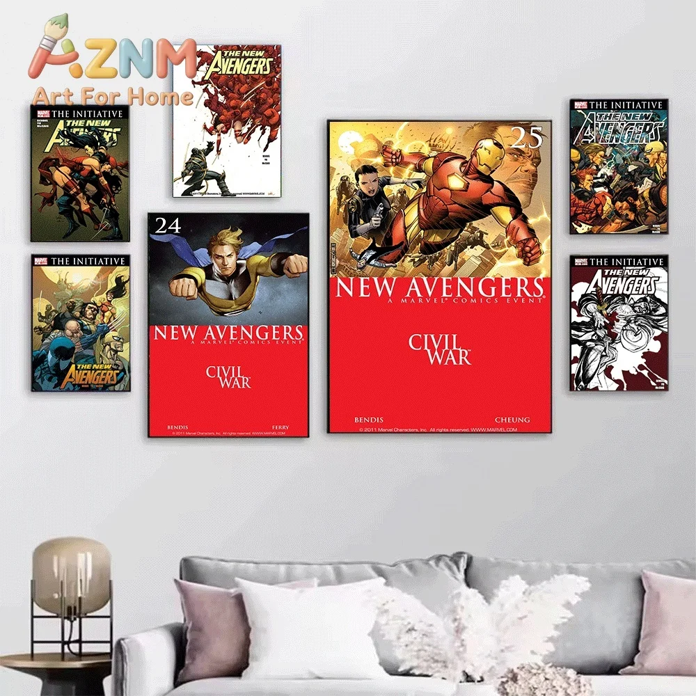 AZNM New Avengers Civil War Comic Canvas Wall Art No Frame Superhero Print Poster For Home Bedroom Living Room Wall Decor