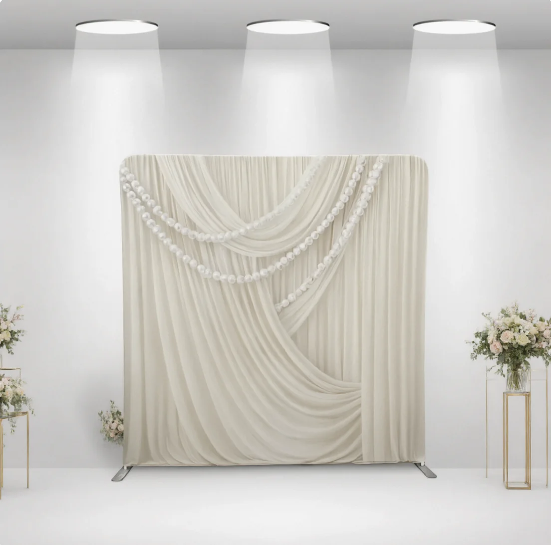 #8x8ft Metal Backdrop Stand with Ivory Draped Fabric Cover Wedding Event Display Photo Booth Aluminum Frame