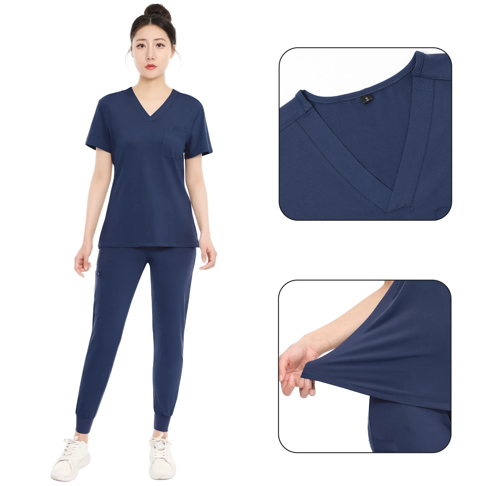 V-Neck Women Nurse Uniform Suit Women Medical Scrubs Top and Pants