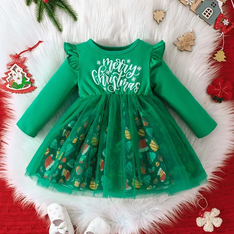 Toddler Baby Merry Christmas Dress for Girl Dress Santa Claus Print Princess Dress New Autumn Winter Baby Red New Year Costume