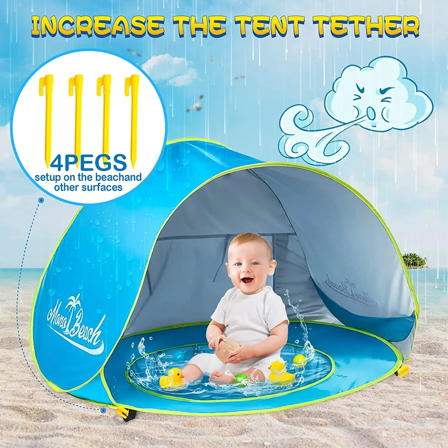 Tenda da spiaggia per bambini Ombra Protezione UV Riparo solare Giocattoli da esterno per bambini Piscina Casa Tenda da spiaggia Giocattoli per bambini Bambini