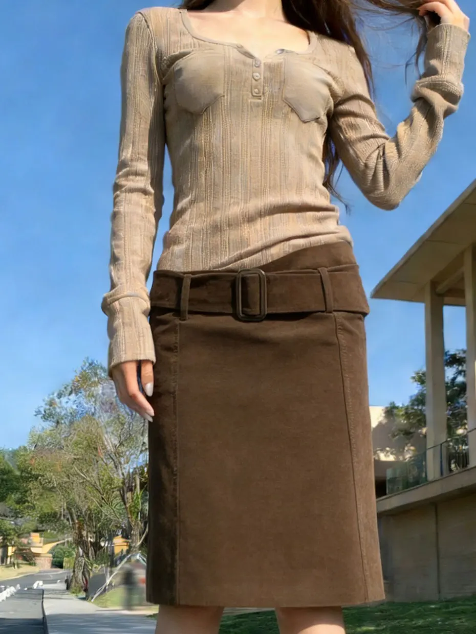 

Осенне-зимняя новинка: модная замшевая юбка-миди с высокой талией, облегающая, H-образного силуэта, на молнии сзади, хит продаж