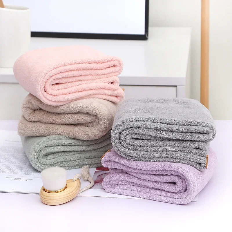 Coral fleece dry hair cap towel pure color microfiber super absorbent and quick-drying female shower cap bathroom set