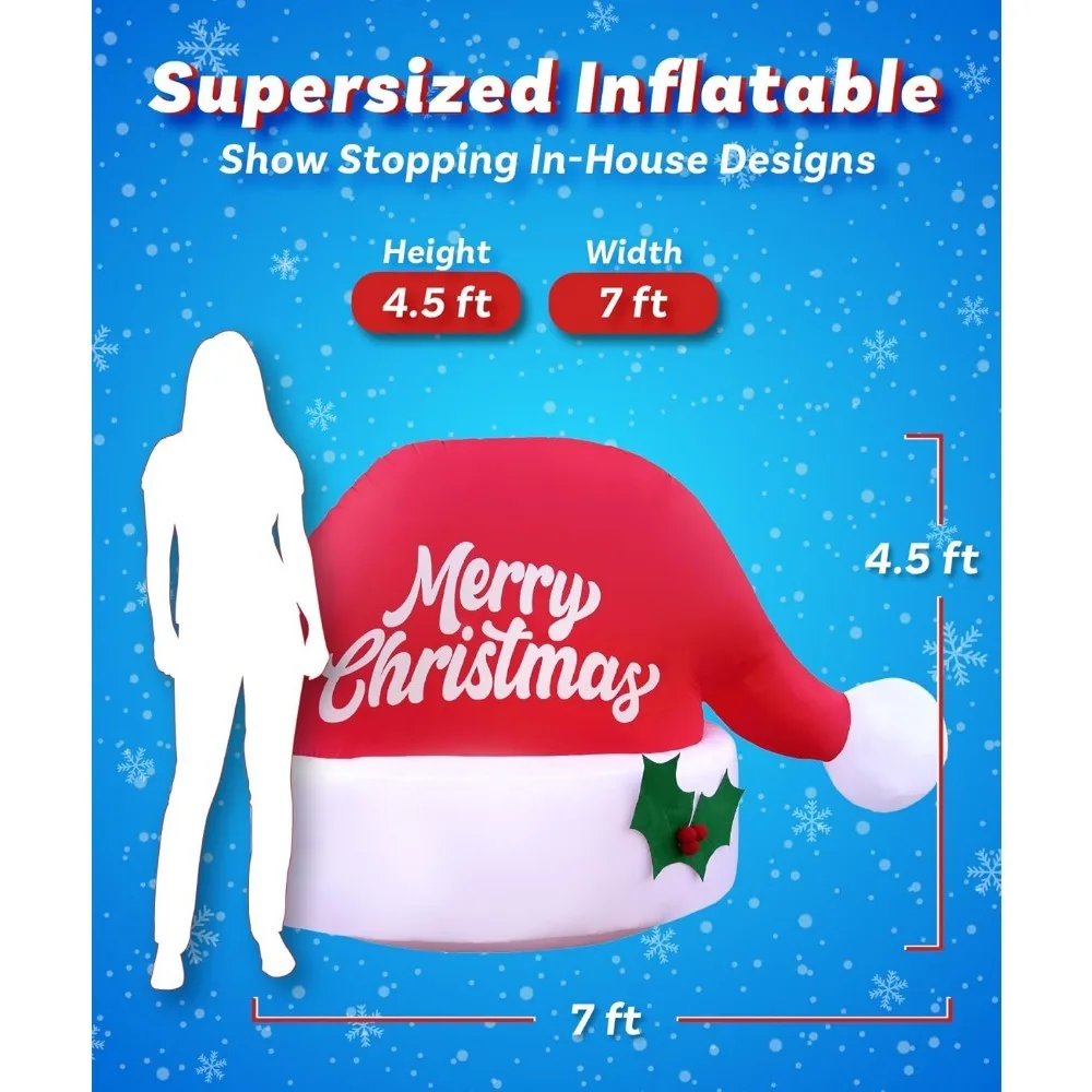 Christmas Inflatables Large 4.5ft Tall Merry Christmas Santa Hat - Inflatable Outdoor Christmas Decorations Blow Up