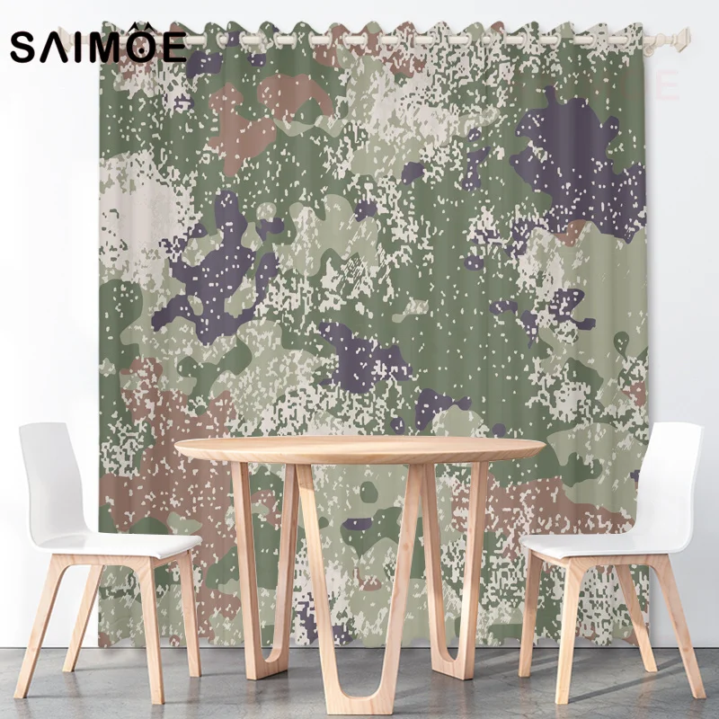 Summer Pixel Military Camouflage Polyester Waterproof Fabric Curtain Military Enthusiasts Bedroom Living Room Decoration Set