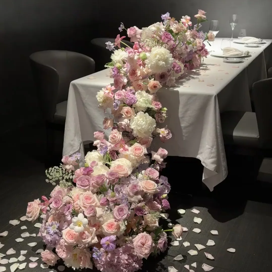 

Red long row of flowers new product artificial bouquet arrangement set wedding wedding room artificial flowers rose pink