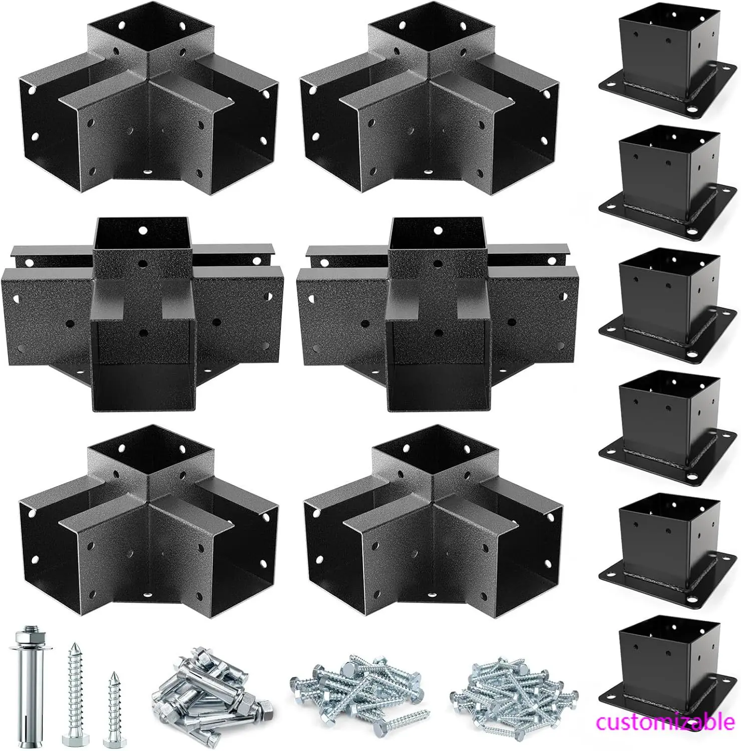 Pergola Kits Featuring 3-Way/4-Way Corner Brackets and DIY Post Base for 4x4 Lumber with Inner Dimensions 3.65x3.65, Craf