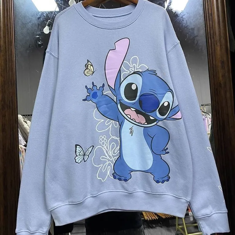 

Disney Stitch Cartoon Anime Print Cute Round Neck Hoodie For Women Spring Autumn Japanese Style Niche Loose Casual Versatile Top