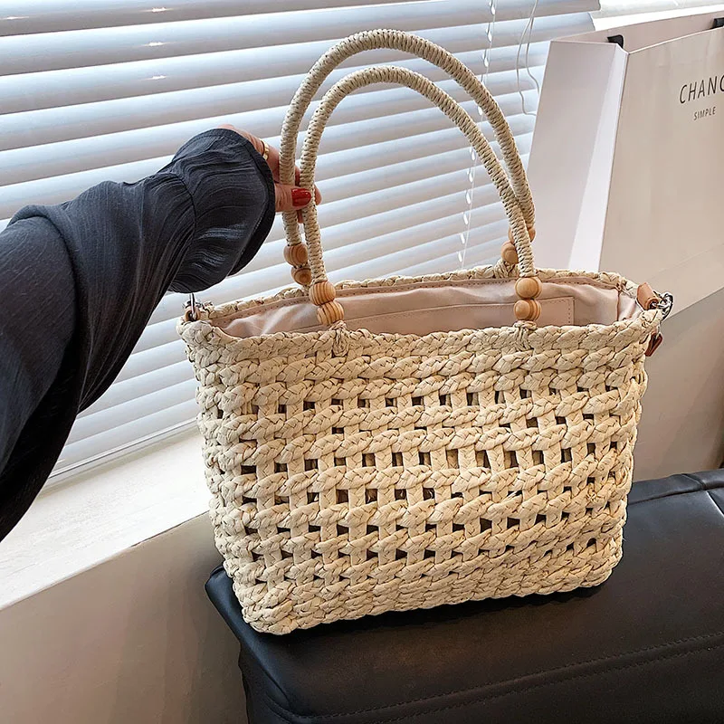 

Wooden Bead Straw Woven Bag New Shoulder Messenger Women's Bag