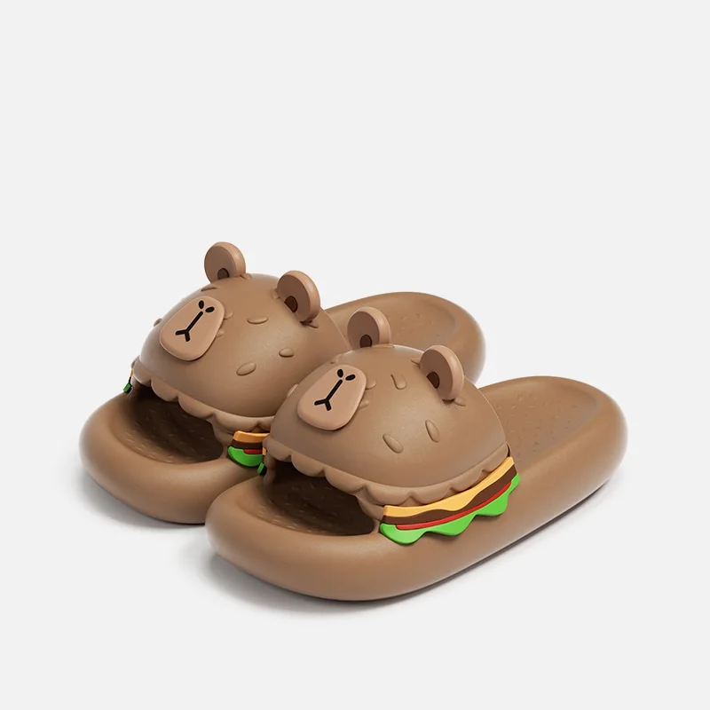 

Cute Capybara Open Back Slippers Women Summer Outdoor Indoor Non-Slip Beach Shoes Woman Brown 3D Cartoon Hamburger Flip Flops