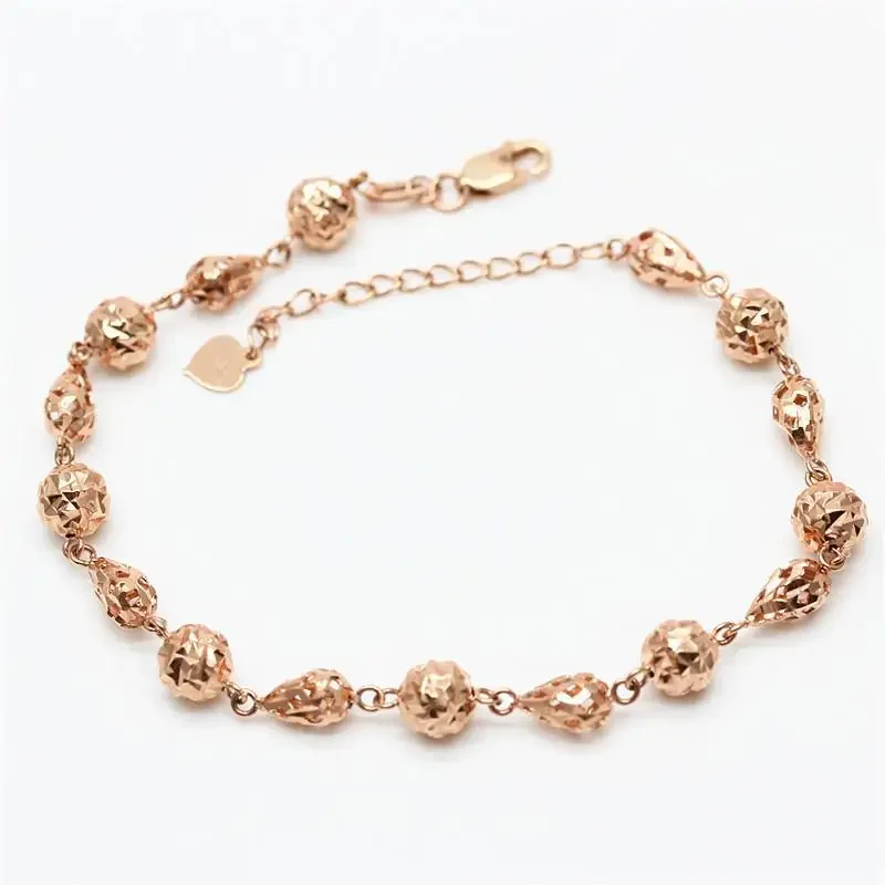 Plated 14K Rose Gold Hollow Bead Drop-shaped Charm Bracelets for Women Classic Light Luxury Punk Jewelry