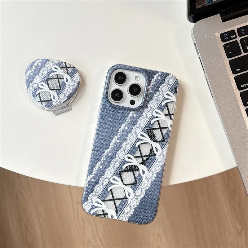 الرجعية مقوس دانتيل الدنيم الفن المونتاج أنيقة جراب هاتف ل Magsafe آيفون 16 15 14 13 12 برو ماكس حافظة لطيف فاخر غطاء مقاوم للصدمات