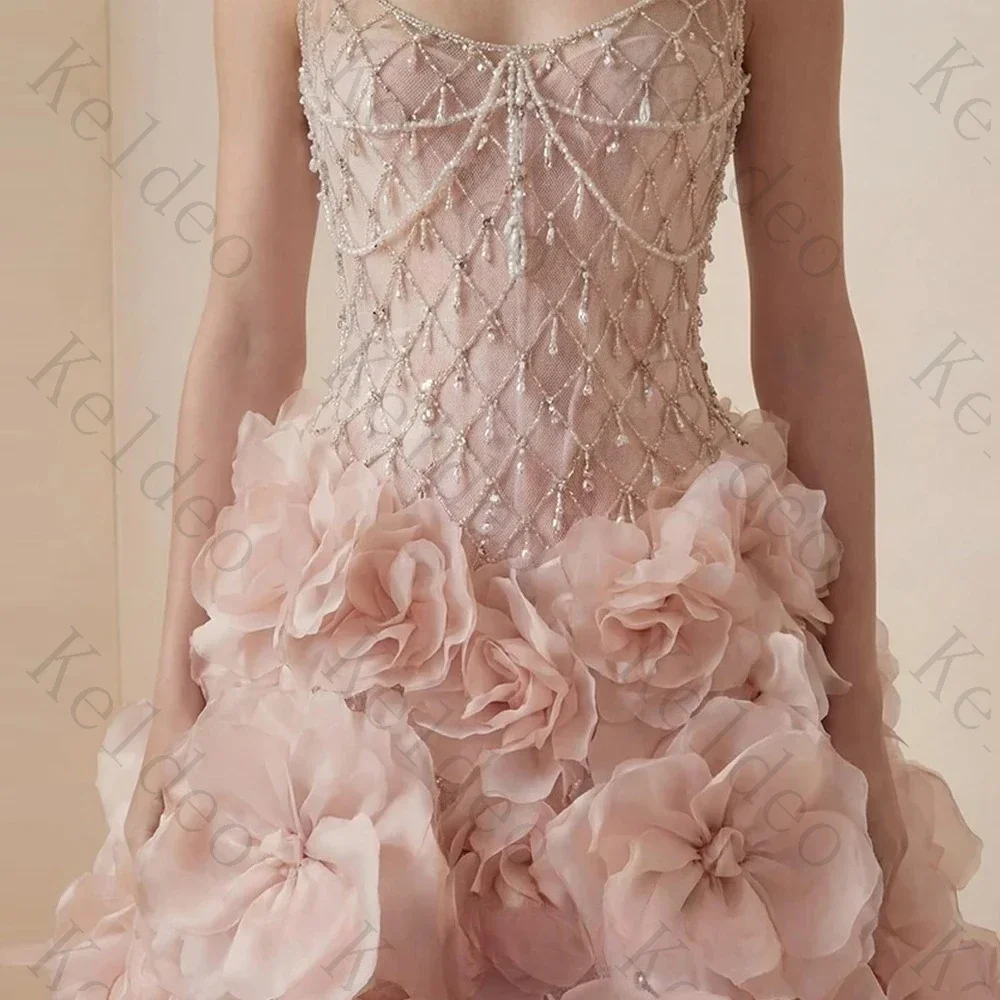 Customized High Quality Round Neck A-line Sleeveless Wedding Dresses Exquisite Flowers Beading Pearls Floor-Length Bridal Gowns