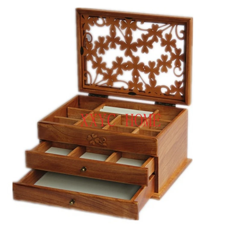 wooden solid wood large capacity watch box Chinese Earrings Jewelry Necklace storage box