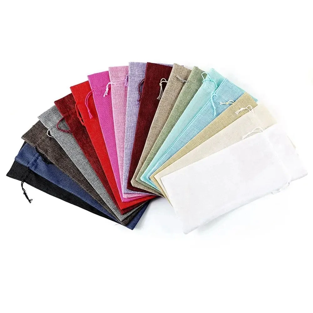 5pcs Imitation Linen Wine Bag with Drawstring Christmas Them