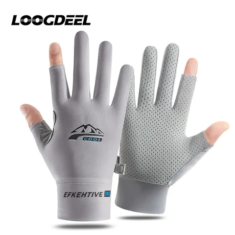 LOOGDEEL Sun Protection Fishing Gloves Ice Silk Sports Cycling Running Fishing Gloves Unisex Anti-slip Breathable Anti-UV Gloves