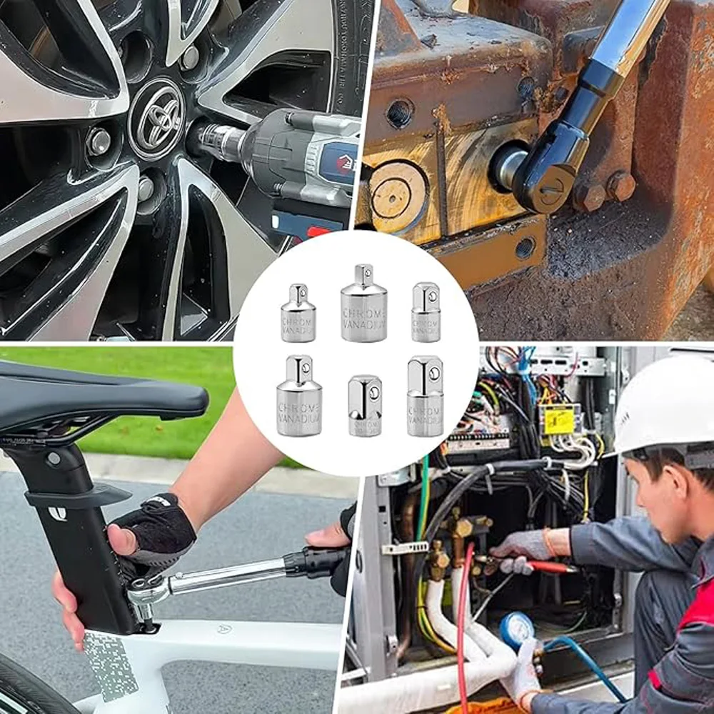 6 قطعة محول مأخذ التوصيل 1/4 "3/8" 1/2 "مجموعة محول الكروم الفاناديوم الصلب اسئلة/مجموعة تحويل المقبس لصيانة السيارات