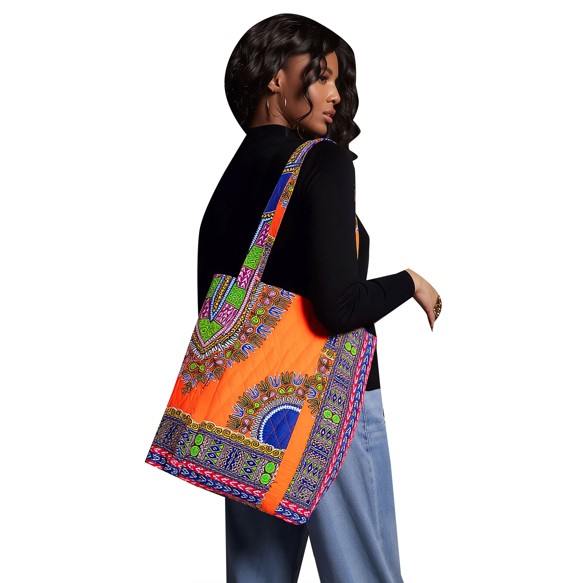 Fotografia 3: Bolsa de lona feminina africana, bolsa vintage com estampa para compras, designer de luxo WYB1095
