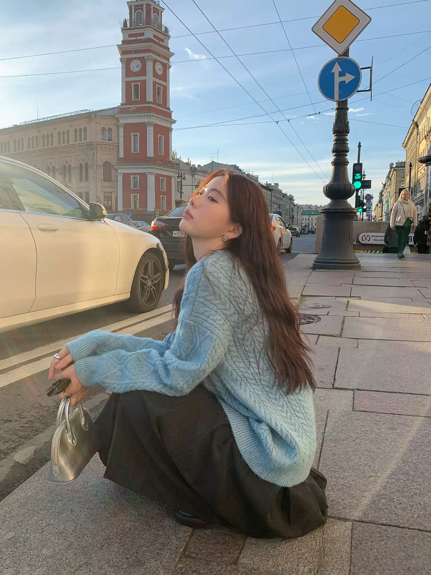 Rhombic twist retro sweater women's padded lazy knit loose pullover top