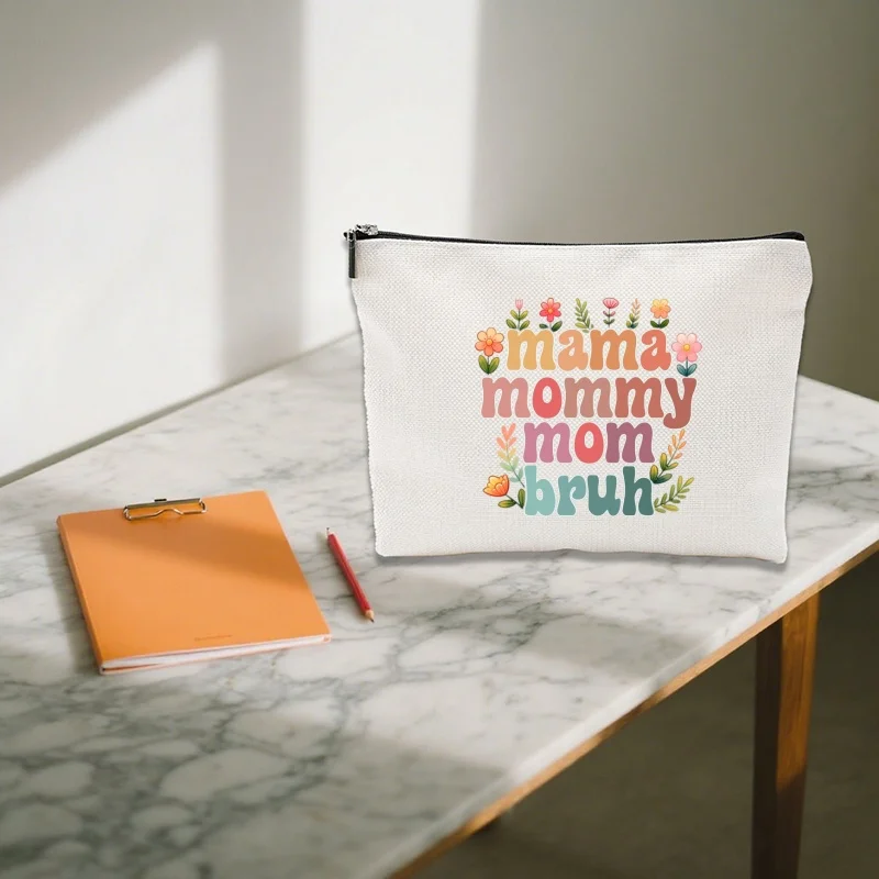 

1 шт. Двусторонняя холщовая косметичка для мамы, забавная сумка для косметики, дорожный органайзер для туалетных принадлежностей, подарок на День матери