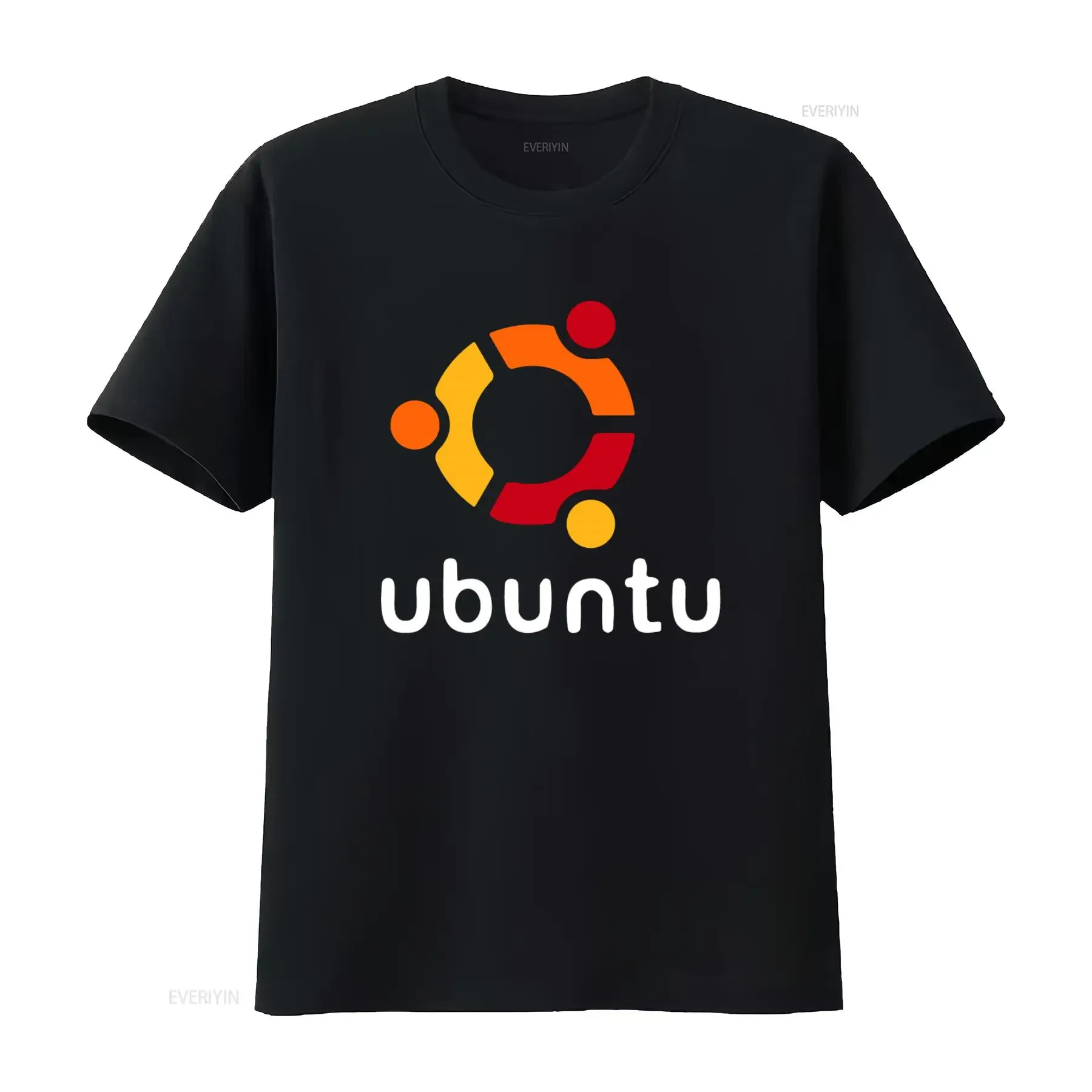 Ubuntu Linux Men's Black T Shirt with Colorful Logo Print Size S to 5XL vintage Washed Stylish Slightly Versatile Breathable