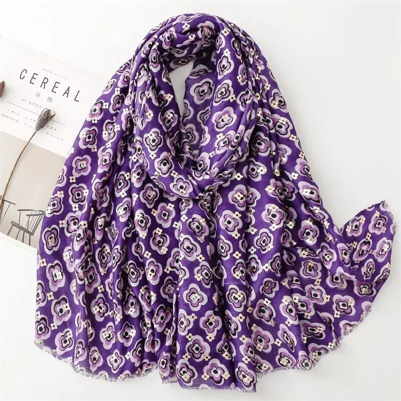 Simple Plum Blossom Print Long Scarf Women's Cotton Fleece Autumn/Winter Shawl Warm Sun Protection Motorcycle Helmet Style Neck