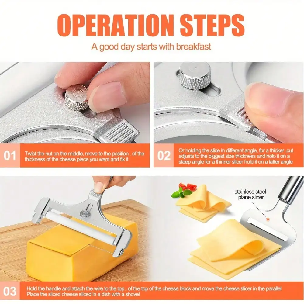 Stainless Steel Wire Cheese Slicer Cheese Planer Tool  Adjustable Thickness Cutter Soft Semi-Hard Hard Cheeses Kitchen Cook Tool