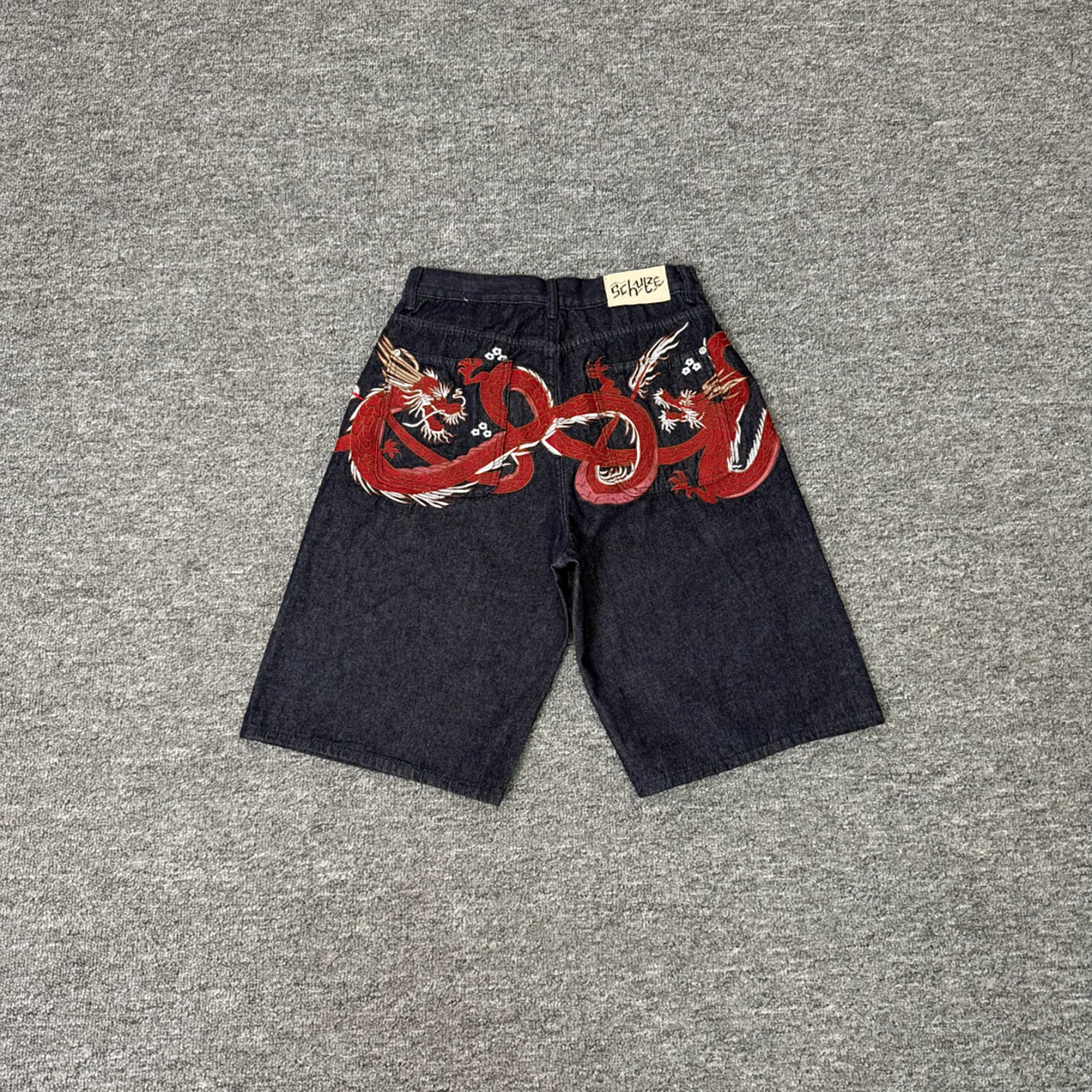 Shorts Jeans com Bordado Pesado Padrão Dragão Americano, Corte Solto Casual, Perna Reta, Calça de Cinco Pontas para Homens e ...