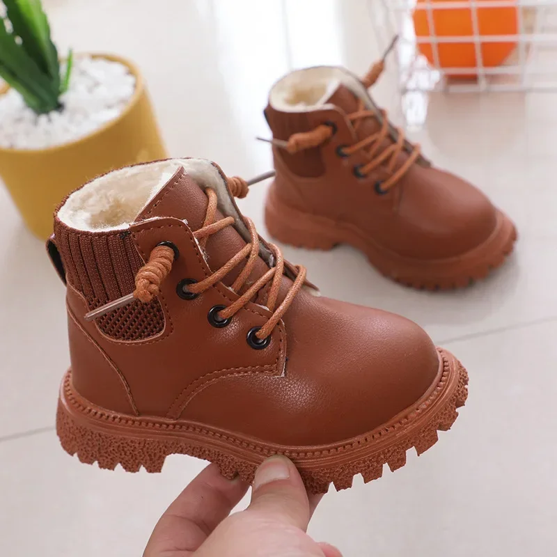 Kids Thicken Warm Snow Boots New Winter Baby Boys Waterproof Non-slip Rubber Outsole Ankle Boots Toddler Fashion Leather Boots